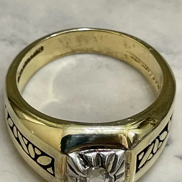 Vintage Men’s RingGold plated Clear CZ Stone Square Setting Sz 11 antique look